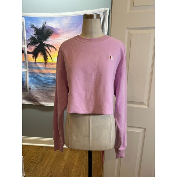 Champion Reverse Weave Cropped Cut Hoodie Pink Small - Picture 1 of 4